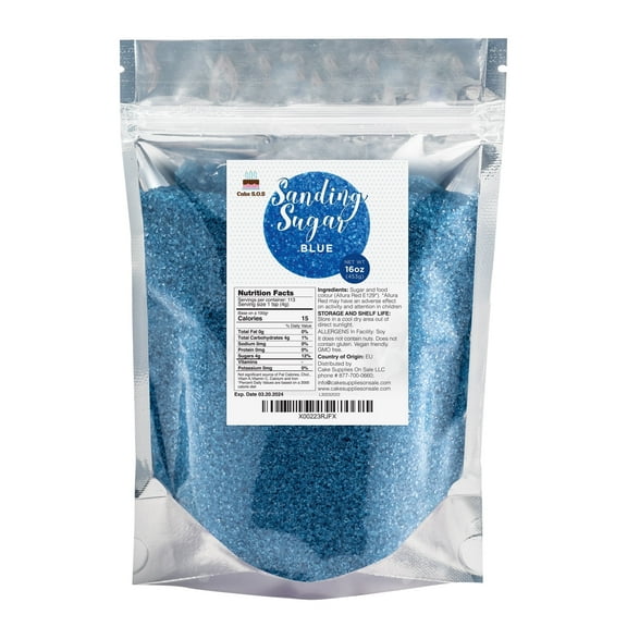 Cake Supplies on Sale 100% Edible Sanding Sugar, Blue, 16 oz