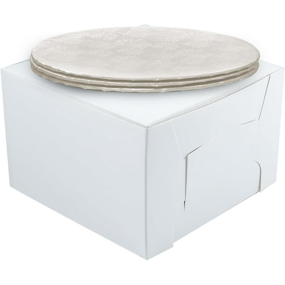 Cake Supplies on Sale Cake Box Set 10 x 10 x 5 1/2 White Cake Box with 10 Round Drum (3 Count)