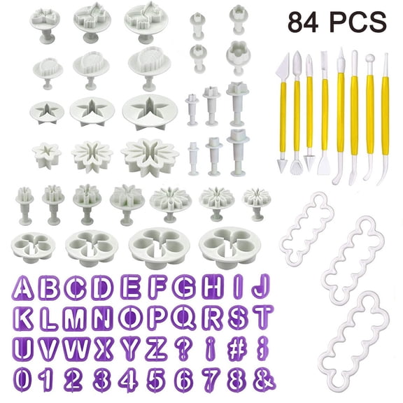 Cake Tools Flower Fondant Cake Decorating Kit Cookie Mould Icing Plunger Fondant Spring Embossing Mould Cutter Tool,84pcs,F100207
