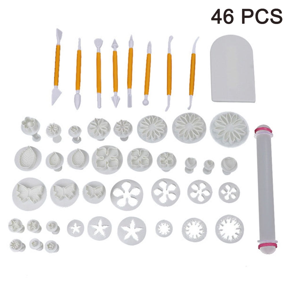 46pcs DIY Cake Decoration Mold Fondant Mould Tool Set Marzipan Icing Flower  Modelling Tool Kit Baking Cutter Sugarcoat Trowel Knife Decorating Scissors  Piping for Christmas Party Wedding 