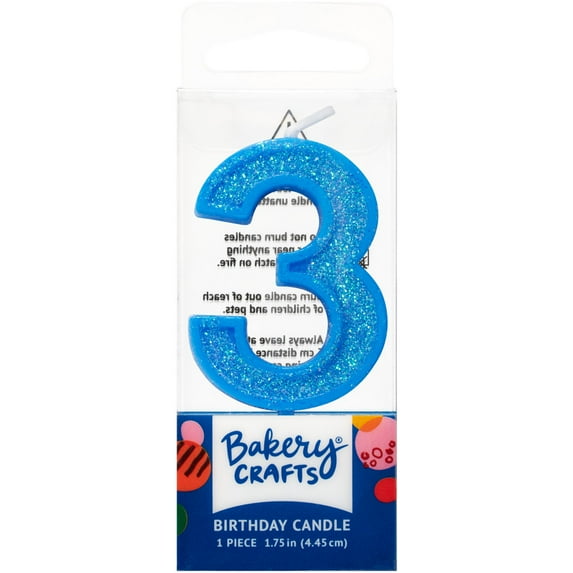 Cake Topper Decor, Candles,3 Mini Blue Glitter Numeral Candles shape Candles26098 (12/PKG)