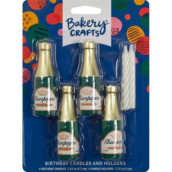 Cake Topper Decor, Champagne Bottle Shape Candles (2/PKG)