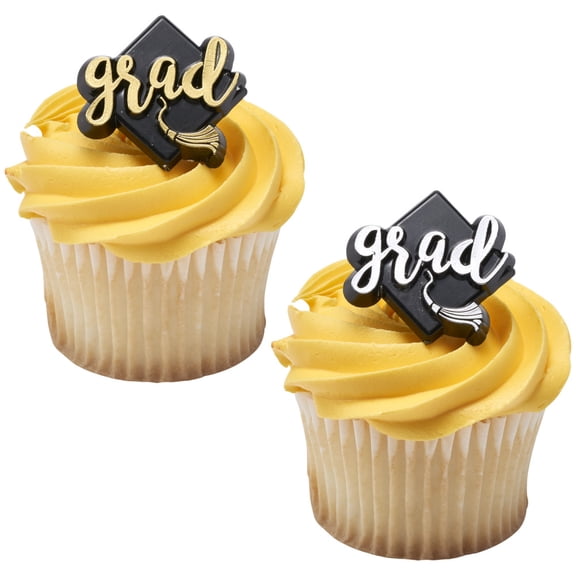 CakeDrake Cupcake Rings Grad Foil Metallic Gold Silver 12 Count