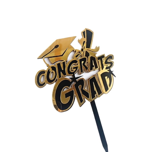 Cake Topper, Gold Mirror Acrylic, 1 Piece, Congrats Grad,Suitable for Graduation Party Decoration
