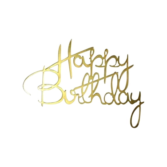 Cake Topper, Shiny Gold Acrylic, 1 Piece Cursive Happy Birthday Insert, Kids Birthday Cake Decor for Birthday Party Celebration Dessert Centerpiece Decoration