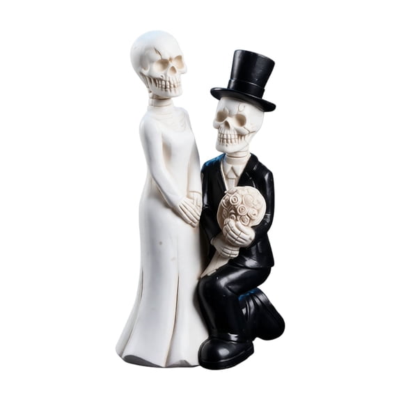 Cake Topper Wedding Skeleton Bride Groom Resin Statue Halloween Wedding Decor Spooky Couple Decoration for Home Table Anniversary Display