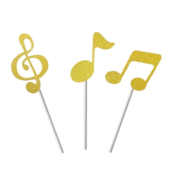Cake Toppers Musical Notes Design 6 Pieces Birthday Party DIY Decor Musical Symbols Flag Picks for Cupcake Decoration Celebration Party Supplies B438_Gold