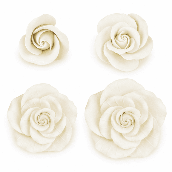 Cake Toppers White 8 Assorted Edible Garden Roses Gumpaste Flower Set