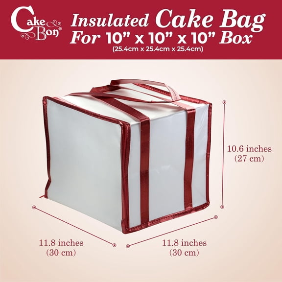 Cake Transport Set - 10 Inch Gold Box with Board, Cooler Bag & Ice Packs for Delivery