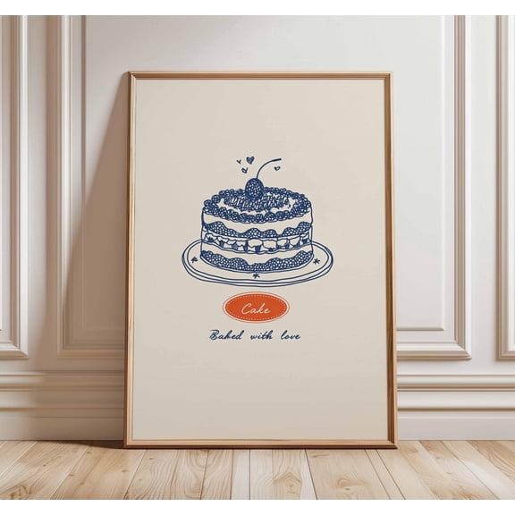 Cake Wall Art Vintage Kitchen Bakery Illustration Retro Dessert Sweet Food Decor, Unframed Paper Poster 8x10in