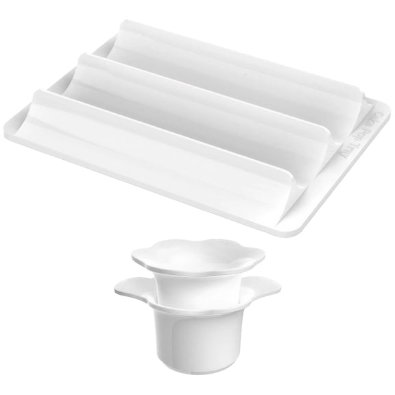 Cake bounce Model Set with Tray, White Plastic Cookie Cutter and Three-Cavity Tray, 1.75 in Round Pops Maker, Long-lasting Plastic Material for Baking, Cake Decorating, and Display