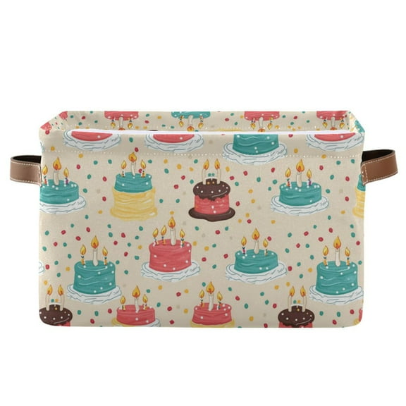 Cake with Candle Storage Bins with Handle Fabric Organizer Basket Foldable Box 1 Pack 14.2x10.2x8.3