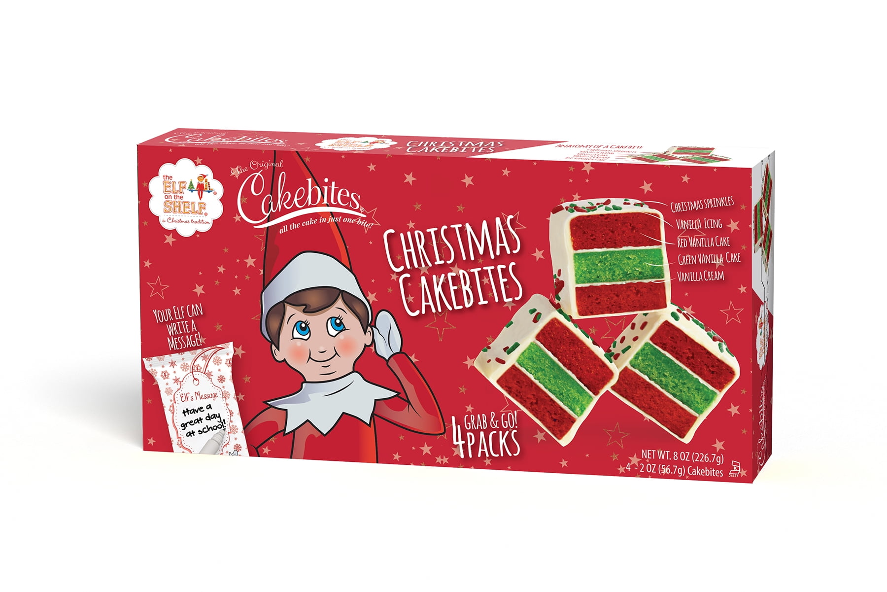 CakeBites The Elf on the Shelf Christmas Vanilla Cakes, 2 oz, 4 Count Box -  Walmart.com