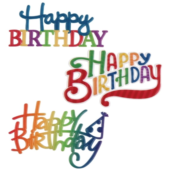 CakeDrake Cake Layon Topper Set Colorful Happy Birthday Script 3 Piece Set