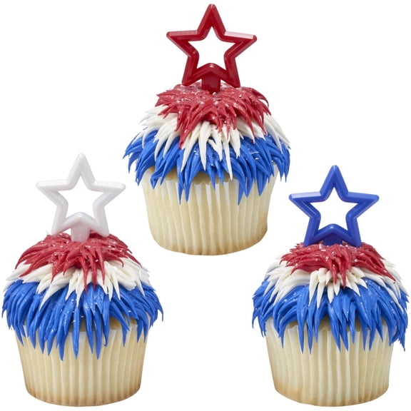 CakeDrake Cake Picks Patriotic Puffy Star Decor 12 Count