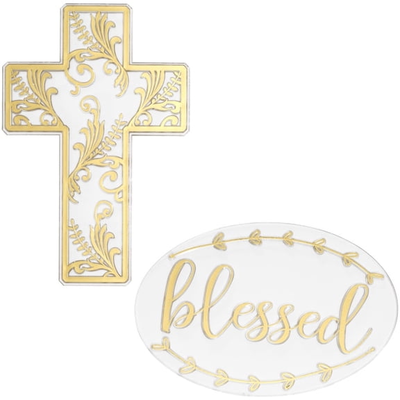 CakeDrake Cake Topper Blessed Cross Layon Set Gold 1 Pack