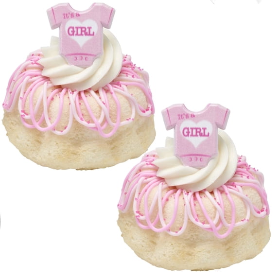CakeDrake Cupcake Rings Baby Shower Pink Onesie 24 Count