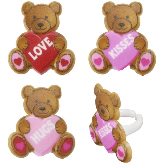 CakeDrake Cupcake Rings Cute Bear Design Valentine Pink Red 12 Count