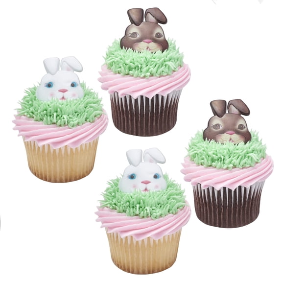 CakeDrake Cupcake Rings Cute Bunny Face 12 Count White & Brown