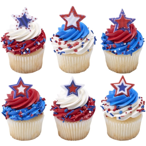 CakeDrake Cupcake Rings Printed Star Patriotic Dessert Topper 12 Count