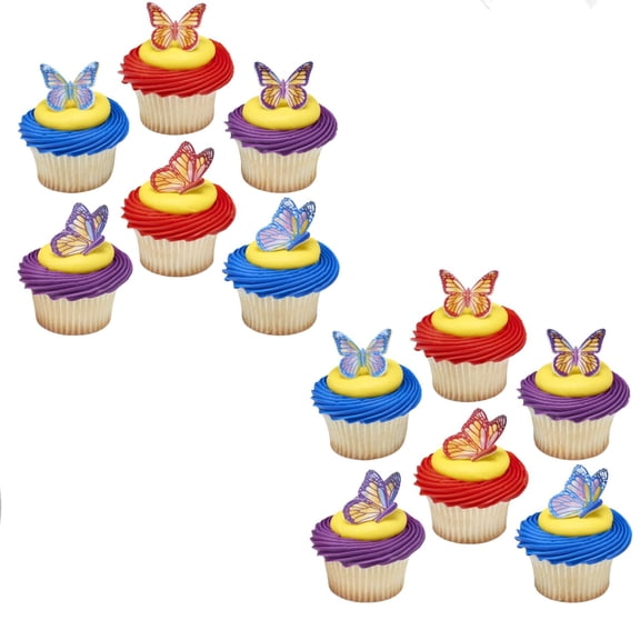CakeDrake Cupcake Rings Watercolor Butterfly 12 Count Assorted Colors