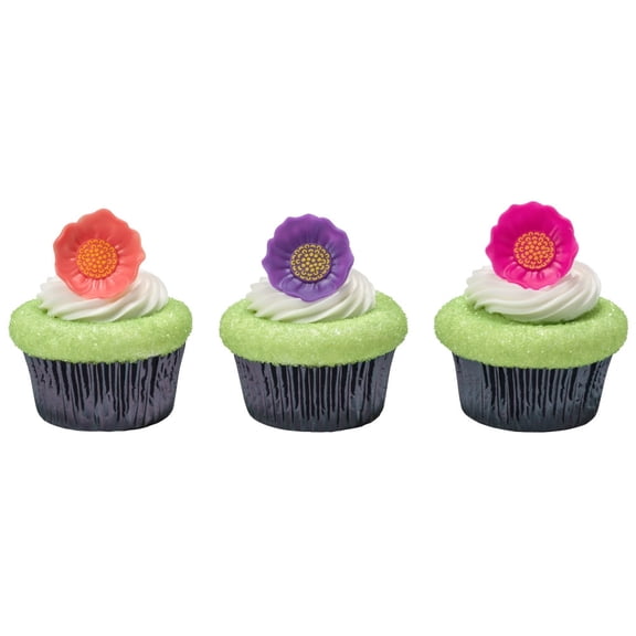 CakeDrake Flower Cupcake Rings 12ct Poppy Flower Assorted Colors