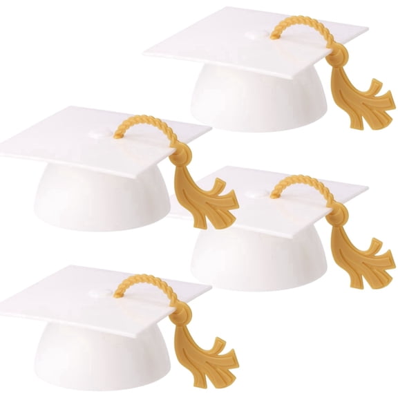 CakeDrake Graduation Cake Layon White Grad Cap with Tassel 4 Count