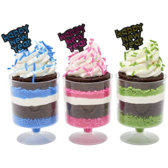 CakeDrake Happy New Year Foil Cupcake Picks 12 Pack, Colorful New Year Cake Toppers in Magenta Blue Yellow, Party Dessert Decorations