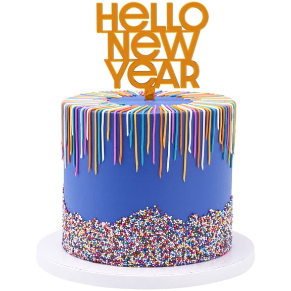 CakeDrake Hello New Year Vertical Layon Cake Topper Set, 3-Pack Festive New Year Decorations for Cakes and Desserts, Bright Celebration Accents, 3.75 x 5.5 Inches