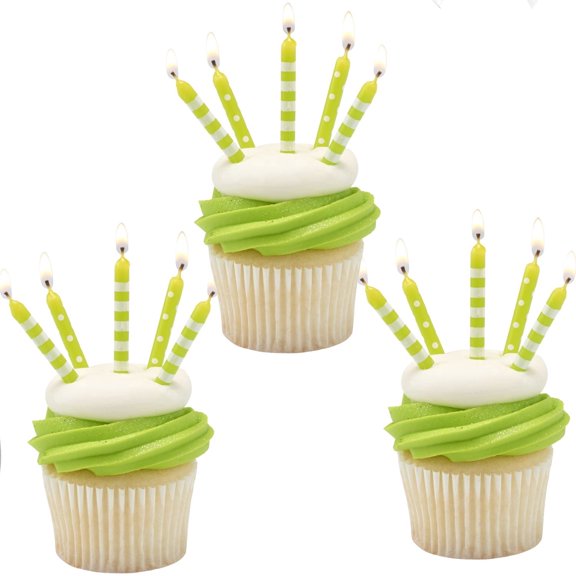 CakeDrake Specialty Birthday Candles, Lime Green Striped Dot, 16 ct