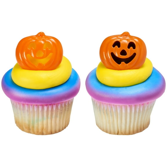 CakeDrake Stacked Pumpkin Cupcake Rings (24 Pieces) Halloween Themed Cake Decor Cake Topper