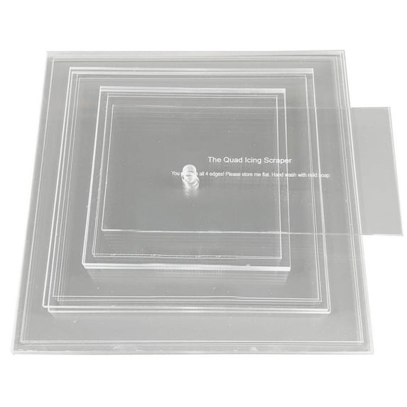 CakeSafe 1/2 Inch Square Basic Essential Kit 2 Each of Square Disk 6-1/2 Inch, 8-1/2 Inch and 10-1/2 Inch with 1/2 Inch Border 1/4 Inch x 2 & Center Hole, Plus 8 Inch Quad Icing Scraper