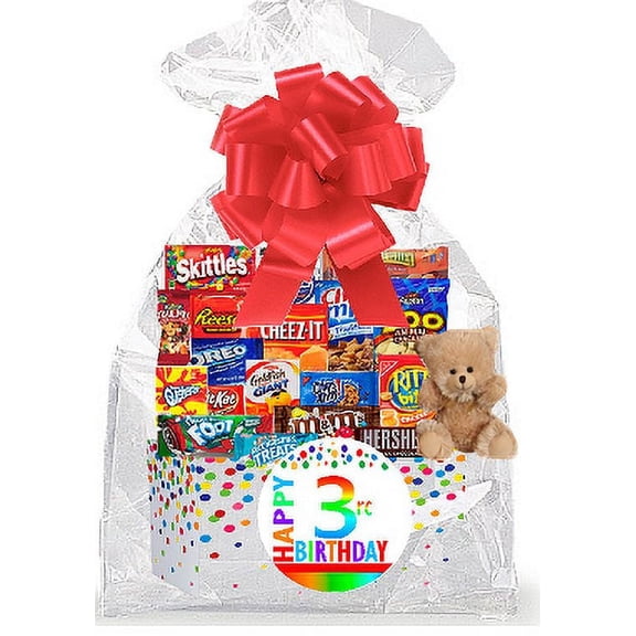 CakeSupplyShop Item#003BSG Happy 3rd Birthday Rainbow Thinking Of You Cookies, Candy & More Care Package Snack Gift Box Bundle Set - Ships FAST!