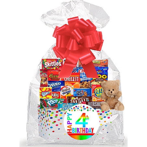 CakeSupplyShop Item#004BSG Happy 4th Birthday Rainbow Thinking Of You Cookies, Candy & More Care Package Snack Gift Box Bundle Set - Ships FAST!