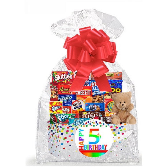 CakeSupplyShop Item#005BSG Happy 5th Birthday Rainbow Thinking Of You Cookies, Candy & More Care Package Snack Gift Box Bundle Set - Ships FAST!