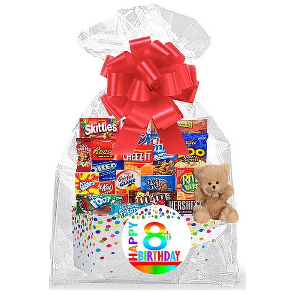 CakeSupplyShop Item#008BSG Happy 8th Birthday Rainbow Thinking Of You Cookies, Candy & More Care Package Snack Gift Box Bundle Set - Ships FAST!