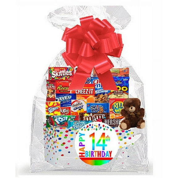 CakeSupplyShop Item#014BSG Happy 14th Birthday Rainbow Thinking Of You Cookies, Candy & More Care Package Snack Gift Box Bundle Set - Ships FAST!