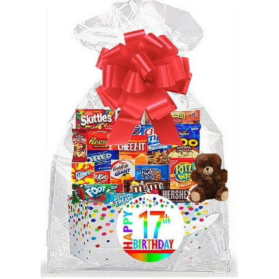 CakeSupplyShop Item#017BSG Happy 17th Birthday Rainbow Thinking Of You Cookies, Candy & More Care Package Snack Gift Box Bundle Set - Ships FAST!