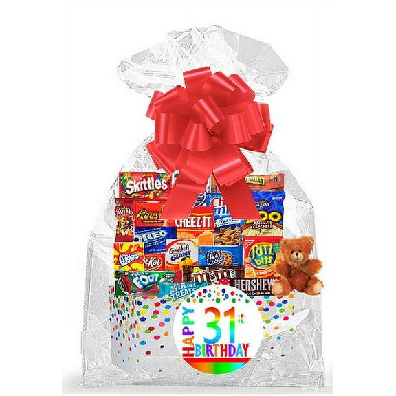 CakeSupplyShop Item#031BSG Happy 31st Birthday Rainbow Thinking Of You Cookies, Candy & More Care Package Snack Gift Box Bundle Set - Ships FAST!