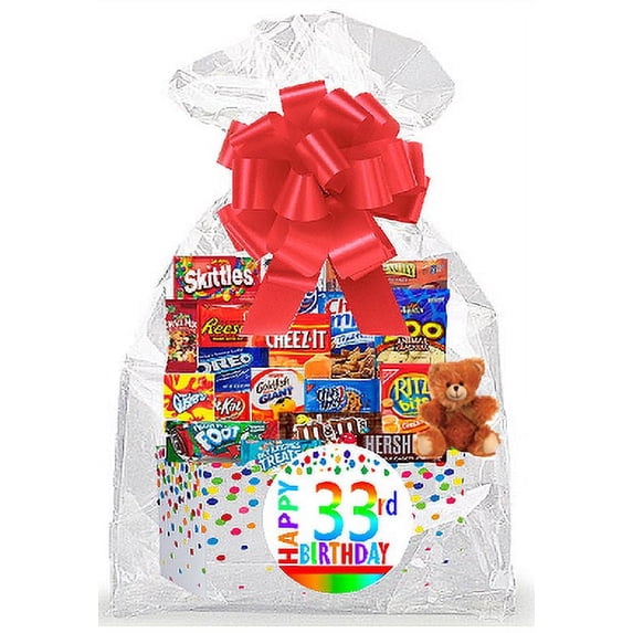 CakeSupplyShop Item#033BSG Happy 33rd Birthday Rainbow Thinking Of You Cookies, Candy & More Care Package Snack Gift Box Bundle Set - Ships FAST!