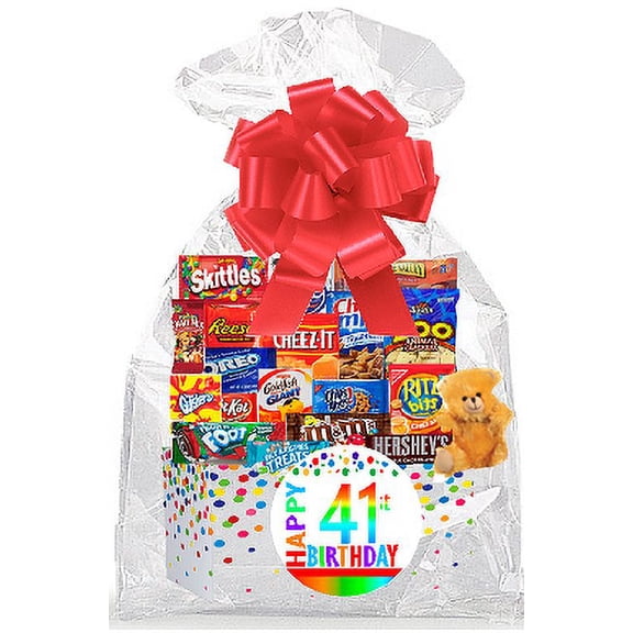 CakeSupplyShop Item#041BSG Happy 41st Birthday Rainbow Thinking Of You Cookies, Candy & More Care Package Snack Gift Box Bundle Set - Ships FAST!