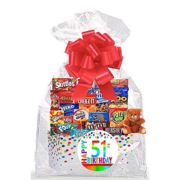 CakeSupplyShop Item#051BSG Happy 51st Birthday Rainbow Thinking Of You Cookies, Candy & More Care Package Snack Gift Box Bundle Set - Ships FAST!