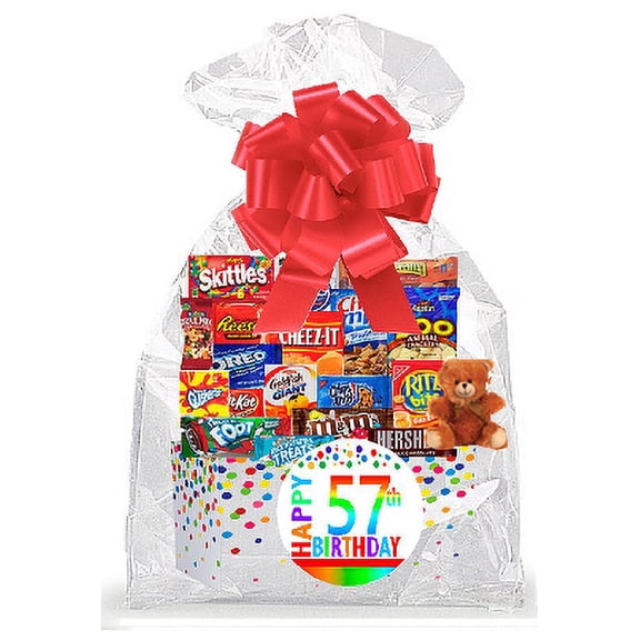 CakeSupplyShop Item#057BSG Happy 57th Birthday Rainbow Thinking Of You Cookies, Candy & More Care Package Snack Gift Box Bundle Set - Ships FAST!