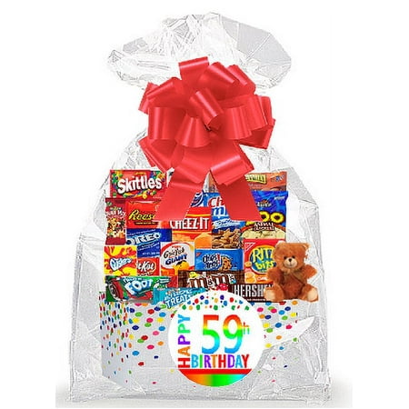 CakeSupplyShop Item#059BSG Happy 59th Birthday Rainbow Thinking Of You Cookies, Candy & More Care Package Snack Gift Box Bundle Set - Ships FAST!