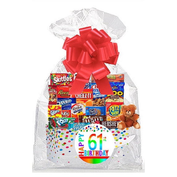 CakeSupplyShop Item#061BSG Happy 61st Birthday Rainbow Thinking Of You Cookies, Candy & More Care Package Snack Gift Box Bundle Set - Ships FAST!