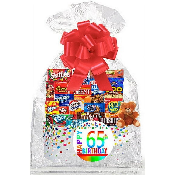 CakeSupplyShop Item#065BSG Happy 65th Birthday Rainbow Thinking Of You Cookies, Candy & More Care Package Snack Gift Box Bundle Set - Ships FAST!