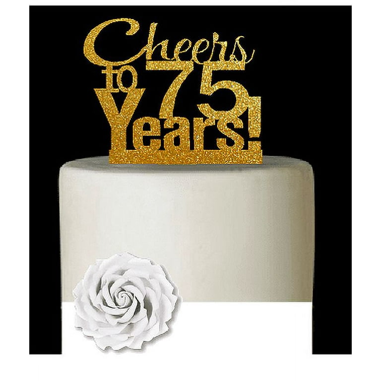 Cakesupplyshop Item#075CTA - 75th Birthday / Anniversary Cheers Soft Gold Glitter Sparkle Elegant Cake Decoration Topper