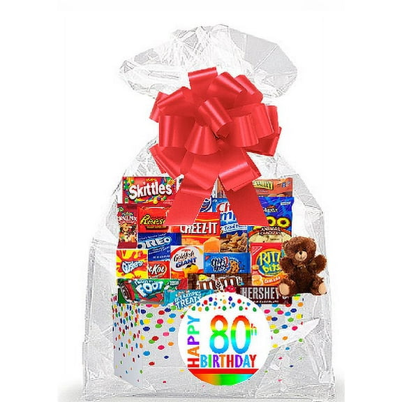 CakeSupplyShop Item#080BSG Happy 80th Birthday Rainbow Thinking Of You Cookies, Candy & More Care Package Snack Gift Box Bundle Set - Ships FAST!