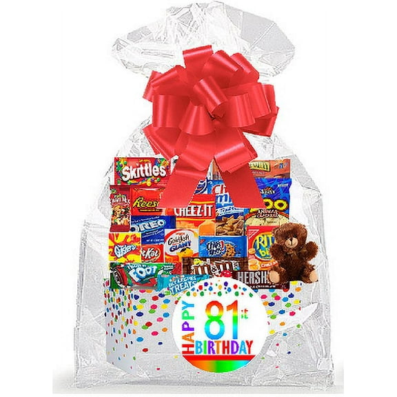 CakeSupplyShop Item#081BSG Happy 81st Birthday Rainbow Thinking Of You Cookies, Candy & More Care Package Snack Gift Box Bundle Set - Ships FAST!
