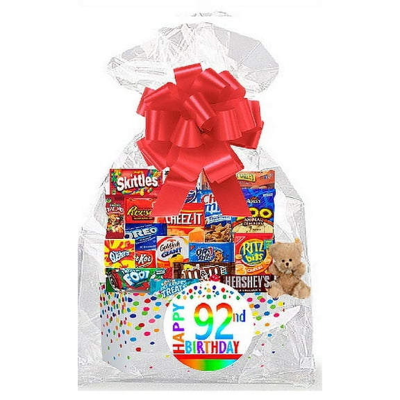 CakeSupplyShop Item#092BSG Happy 92nd Birthday Rainbow Thinking Of You Cookies, Candy & More Care Package Snack Gift Box Bundle Set - Ships FAST!
